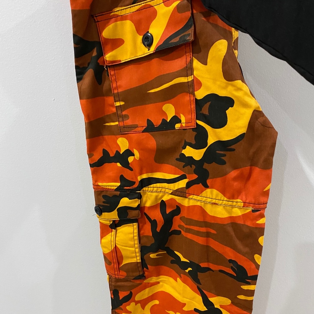 Orange camo cargo pants.
